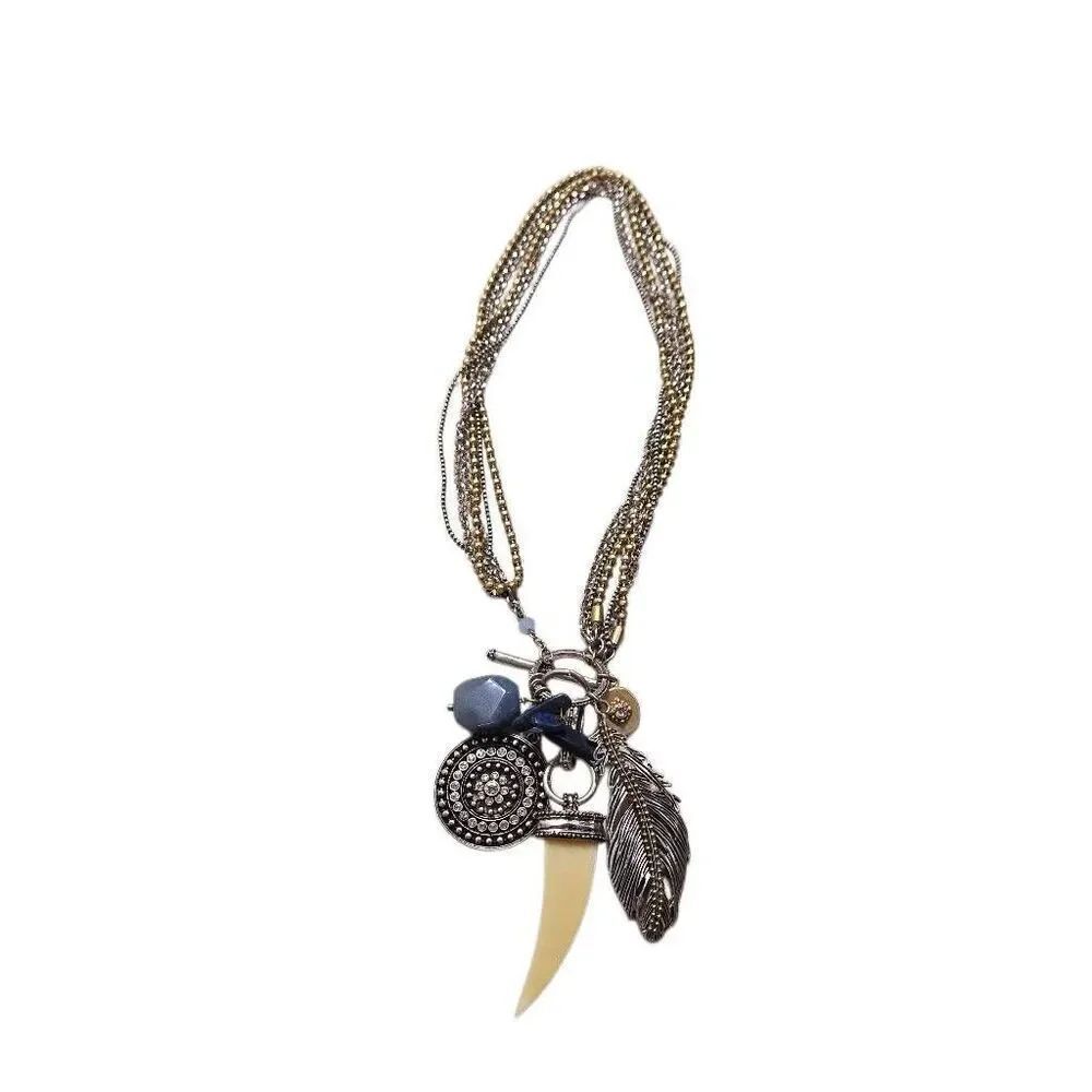 Chico's feather fashion necklace, multi chain